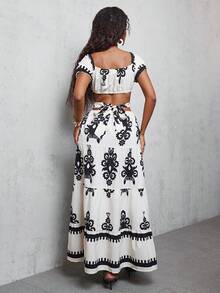 Casual - Vacation Casual Off The Shoulder Bow Back Dress - Apricot - View 2