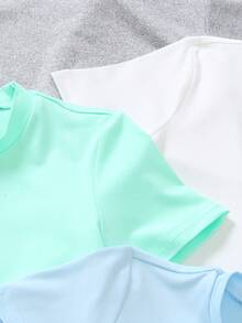 SHEIN Playful Pals Bộ 6 áo thun ngắn tay cổ tròn màu trơn thoải mái, dễ phối đồ cho bé gái, thích hợp mặc mùa hè, quà tặng lý tưởng cho bé gái. - Nhiều màu - Xem 4