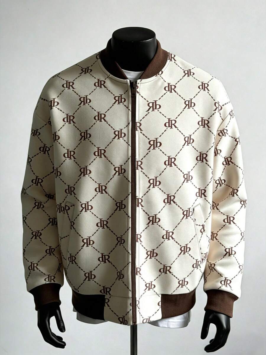 Manfinity Dauomo Men's Casual Fashion Street Full Print Zip-Up Baseball Jacket, Spring/Autumn - Multicolor - View 1