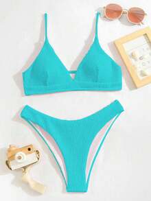 Swim Basics 纯色比基尼泳装 - 薄荷藍 - 查看 5