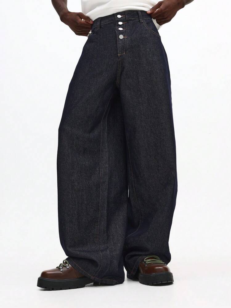 Wide Leg Button Fly Denim Jeans