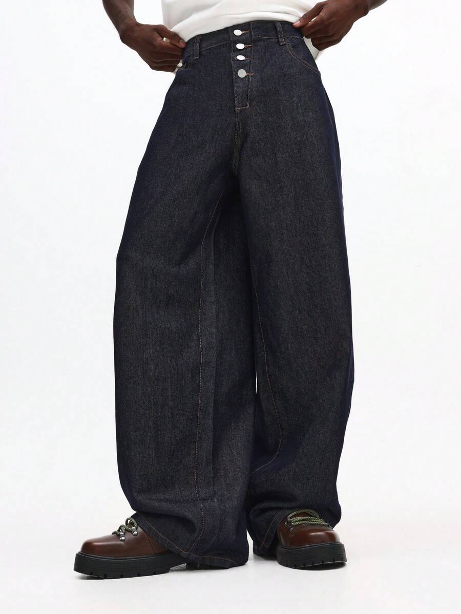 SUMWON Vida jeans med knappgylf, hög midja och överdimensionerad, avslappnad passform för vardagligt bruk - Svart - Visa 1