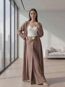 EMERY ROSE Bộ 2 món cao cấp dành cho nữ, gồm váy và áo khoác màu nâu mocha điểm xuyết ánh kim. - Màu nâu  Mocha - Xem 3