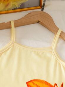 Girls Yellow Vacation Cami Graphic Floral Print Polyester Split Long Summer Dress - Yellow - View 4