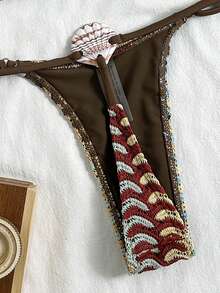 Zestiva Spring/Summer Jacquard Knit Halter Backless Bikini Top And Thong Bottoms Women Sexy Swimwear Set For Beach Vacation Seashell Swimsuit Metallic Swimsuit Rhinestone Swimsuit - Multicolor - View 8