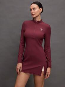 Activina Women's Golf Zip-Up Half Placket Sports Dress - Burgundy - View 3