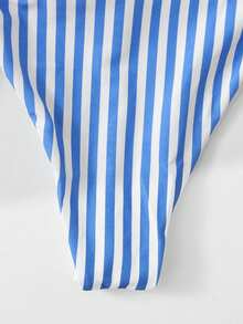 Swim Vcay Summer Beach Striped One Shoulder Tie Side Bikini Set - Blue - View 4