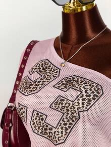 Amplova Women's Streetwear Mesh Shoulder Cutout Sexy Numeric Print Crop Top - Multicolor - View 7