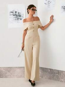 Ritzy Row Combinaison sans manches minimaliste et à la mode pour femme, col ouvert sur le devant, taille cintrée et épaules dénudées - Nude - Voir 6