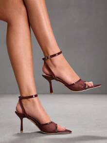 CUCCOO SZL Women's Pointed Toe Buckle Design Fashion High Heel Sandals For Daily Wear Valentine's Day - Burgundy - View 2