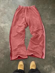 Manfinity EMRG 男士休闲宽松棉质运动裤，街头风松紧腰阔腿裤，做旧棉质面料，适合日常穿着、休闲、时尚、街头风格，是节日送礼佳品。 - 紅色 - 查看 2