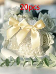 20pcs/10pcs/1pc Bow Organza Bags, Gold Bow Organza Bags, Size 3.9x4.7 Inches, Rose Pattern Drawstring Bags, Wedding Favor Bags, Party Favor Bags, Green Party Bags, Halloween Supplies, Halloween Decorations, Christmas Decorations, Christmas Gift Packaging Bags, Christmas Party Supplies - Multicolor - View 6