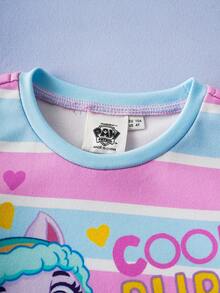 SHEIN | PAW Patrol Kleine Mädchen Cartoon Hund Muster Rundhals Kurzarm T-Shirt und Shorts eng anliegender Pyjama Set, Sommer - Pink - Übersicht 6