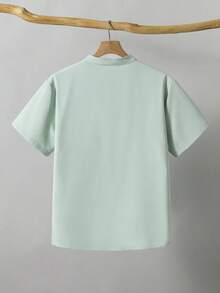 Vacaura 1pc Solid Color Casual Minimalist Open Collar Shirt For Teenage Boys, Comfortable Fabric, Fresh Natural Color, Suitable For School, Daily, Spring, Summer, Autumn Wear - Green - View 2