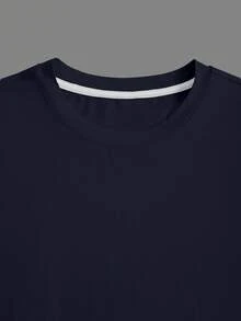 Manfinity Homme Setelan Pria Biru Tua Rajut Lengan Pendek Bergaris dan Celana Pendek Olahraga Gaya Basket - Navy Blue - View 6