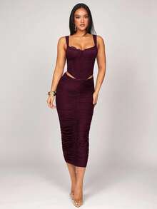 Silquee 女士全黑百搭紧身拼接蕾丝文胸上衣，弧形下摆花卉蕾丝束身胸衣，适合春假、海滩度假、夜生活、闺蜜聚会、沙滩派对、泳池派对、假日、休闲派对、小屋度假、日常穿着 - 紫紅色 - 查看 5