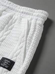 EGENSIO Men's Letter Graphic Drawstring Waist Pockets Knit Casual Shorts