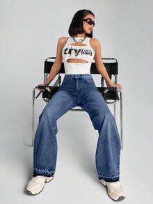 CasuGlow Women's High Waist Pockets Wide Leg Loose Casual Versatile Jeans - Dark Wash - View 6