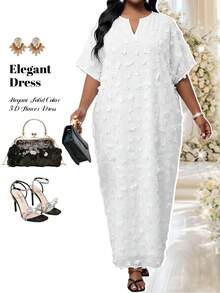 Fleurora 春夏秋冬优雅端庄派对婚礼鸡尾酒会音乐会/音乐节白色针织流苏圆领斗篷袖长款加大码套装 - 白色 - 查看 7