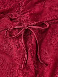 SHEIN MOD 高腰侧抽绳褶裥鱼尾下摆长款缎面女裙 - 酒紅色 - 查看 3