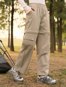 SHEIN In My Nature Pantalones de senderismo rectos con carga desmontable para mujer - Caqui - Ver 5