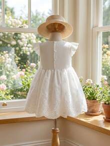 Souflis Souflis New French Style Baby Girls' Spring/Summer White Lace Trim Sleeveless Dress, Minimalist Design, Suitable For Festivals, Elegant Outings, And Cozy Home Moments Baby Girl Summer Dress Apricot Baby Girl Dress Baby Girl White Dress - White - View 4