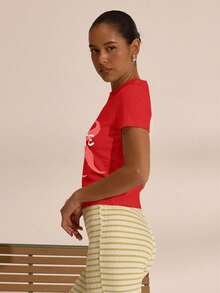 MUSERA 修身太阳图案婴儿T恤，春假波西米亚风伊比沙岛优雅海滩可爱返校季优雅夏季假期 - 紅色 - 查看 2