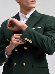 Officeau 时尚新款男士商务双排扣纯色西装外套+裤子男士修身婚礼两件套西装夹克裤子高品质社交礼服 - 軍綠色 - 查看 10
