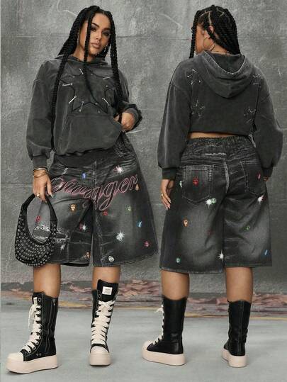 Grunge Punk بنطلون جينز رجالي كاجوال فضفاض واسع الساق، موضة الشارع