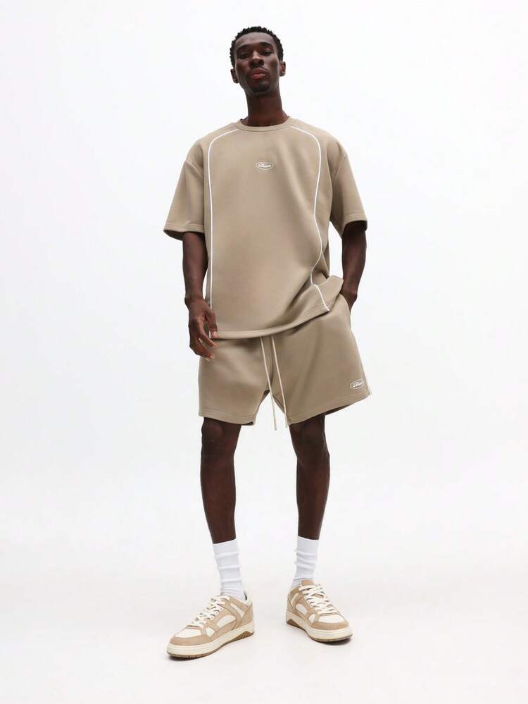 Oversized T-Shirt And Shorts Set With Contrast Piping