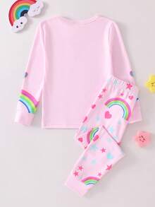 Young Girls Pajamas-2 Piece Pajama Set Spring To Summer Snug Fit Tight Fit Pajamas - Baby Pink - View 2