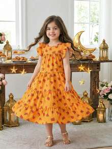 SHEIN Kleine Mädchen Urlaubs Lässig Muster Udan Rose Kleid