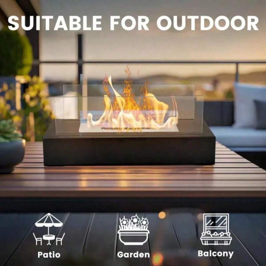Portable Alcohol Fireplace Lamp - Rectangular Tabletop Design, Glass & Metal Construction For Outdoor Ambiance And BBQ Christmas And Halloween Gifts