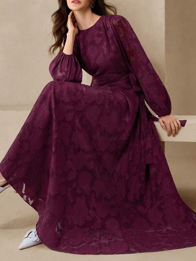 Graceveil Elegant Waist Cinched Cutout Flare Hem Arabic Style Red Dress For Women