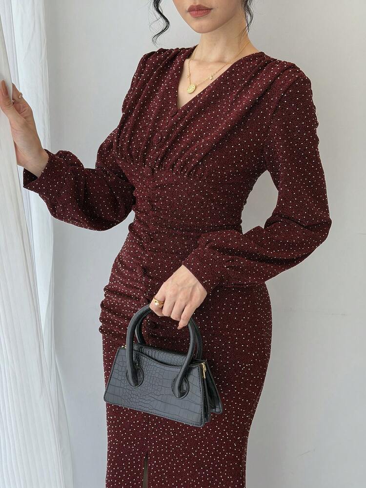 Rhinestone Embellished V-Neck Dress, Fashionable, Elegant And Gentle Sundress