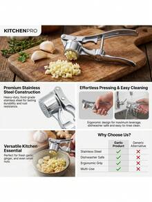 1pc Stainless Steel Garlic Press, Modern Minimalist Silver Garlic Mincer, Garlic Crusher Garlic Juicer Stainless Steel Garlic Squeezer, Suitable For Kitchen, Vegetable Fruit Tools, Kitchen Accessories, Knives, Food, Salad, Decor, Storage, Party, Birthday