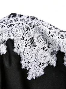 LYSMO Quần ống loe ren tương phản cỡ lớn dành cho nữ, quần ống rộng đa năng kiểu Gothic, quần ống loe cho nữ, quần legging ống loe độc đáo cho nữ. - Đen và trắng - Xem 8