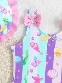 SHEIN Maillot de bain une pièce pour bébé fille avec nœud décoratif rayé, plage/resort - Parme - Voir 5
