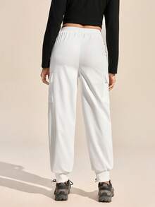 Exploreva Women's Solid Color Elastic Waist Slant Pocket Sweatpants, Outdoor Casual - White - View 7