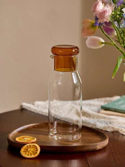 Zazumi 850ML Luxury Transparent Heat-Resistant Borosilicate Glass Jar For Milk Ice Coffee Water And Juice Jars Dispenser Refrigerator Fridge Pitcher Teapot Carafe Cold Brew Drinking Infuser Bottle Maker Jug With Lid