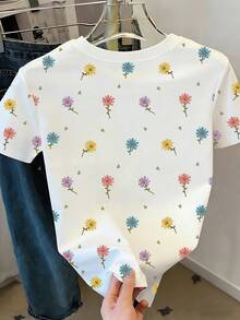 Resyla Áo thun ngắn tay in họa tiết hoa, áo thun mùa hè, áo nữ thời trang, áo thun phong cách. - Nhiều màu - Xem 2