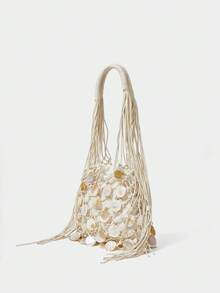 Maija Ladies, Women Crochet Bag, Shoulder Bag, Hobo Bag, Hollow, Tassels, Fashionable, Elegant, Simple, Personalized, Versatile, For Beach, Vacation, Holiday, Summer, Seaside, Beach Party - Beige - View 2