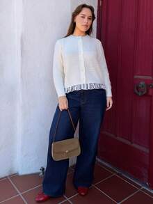 Nezia Cruz Plus Size Solid Color Button-Front Long Sleeve Casual Blouse, For Winter Fall Cloth For Women - White - View 3