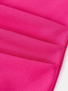 SHEIN 女童休閒優雅通勤簡約純色抓褶掛脖露背修身長洋裝 - 玫紅色 - 查看 7