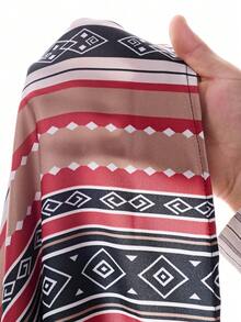SHEIN Tween Girl Black And Beige Moon Print Puff Sleeves Patchwork Stripe Square Neck Dress,Matching Mother-Daughter Boho Summer Birthday Casual Wear - Black - View 7