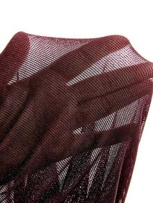 LYSMO Đầm nữ màu trơn hở lưng, cổ xếp ly, tay cánh dơi bằng vải lưới, kiểu dáng gợi cảm. - Màu Đỏ Sâu - Xem 9