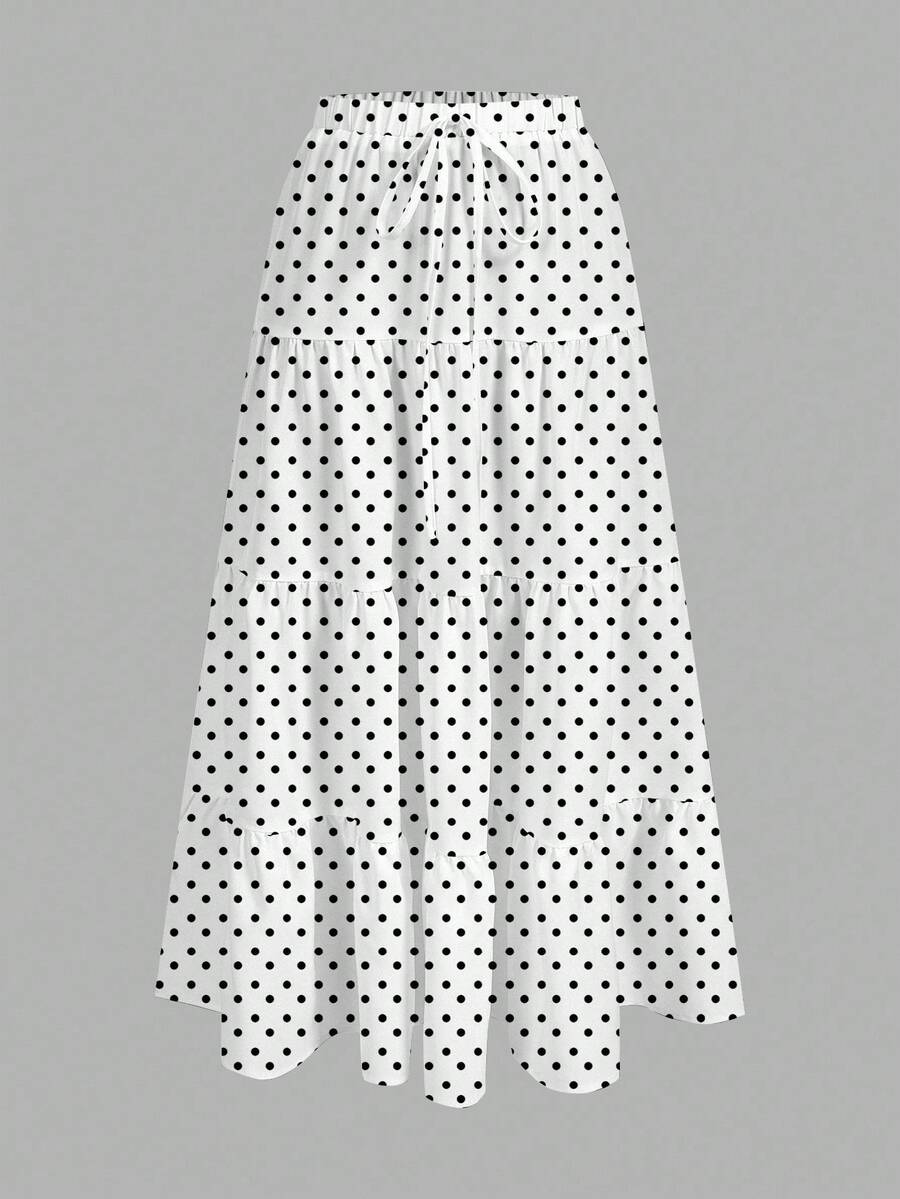 SHEIN EZwear Vhi休闲度假蛋糕裙，女士夏季服装，女士度假服装，女士沙滩装，波点裙 - 彩色 - 查看 1