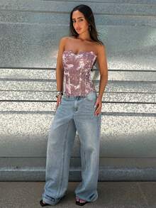 SHEIN BAE Top bandeau elegante y sexy con diseño cruzado para mujer - Rojo violeta - Ver 5