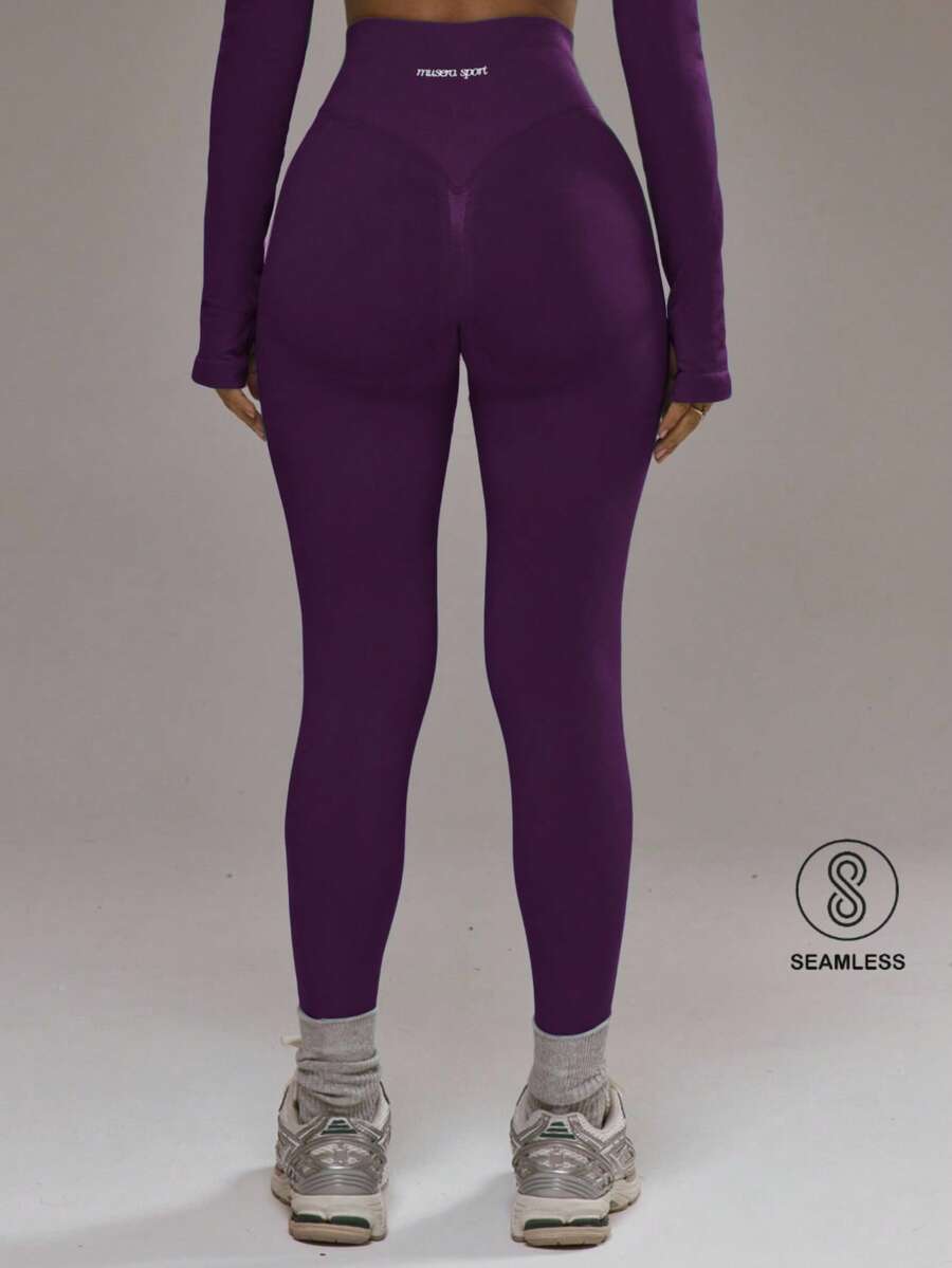 Musera Sport Quần legging cạp cao không đường may, chỉ có phần đáy, thích hợp cho tập luyện thể thao mùa đông, tập gym. - Màu tím - Xem 1