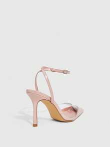 CUCCOO SZL Black Satin Twill & Mesh Patchwork Fashion Sexy Elegant Wedding Season Pointed Toe Strap High Heel Pumps Valentine's Day - rouge powder - View 4